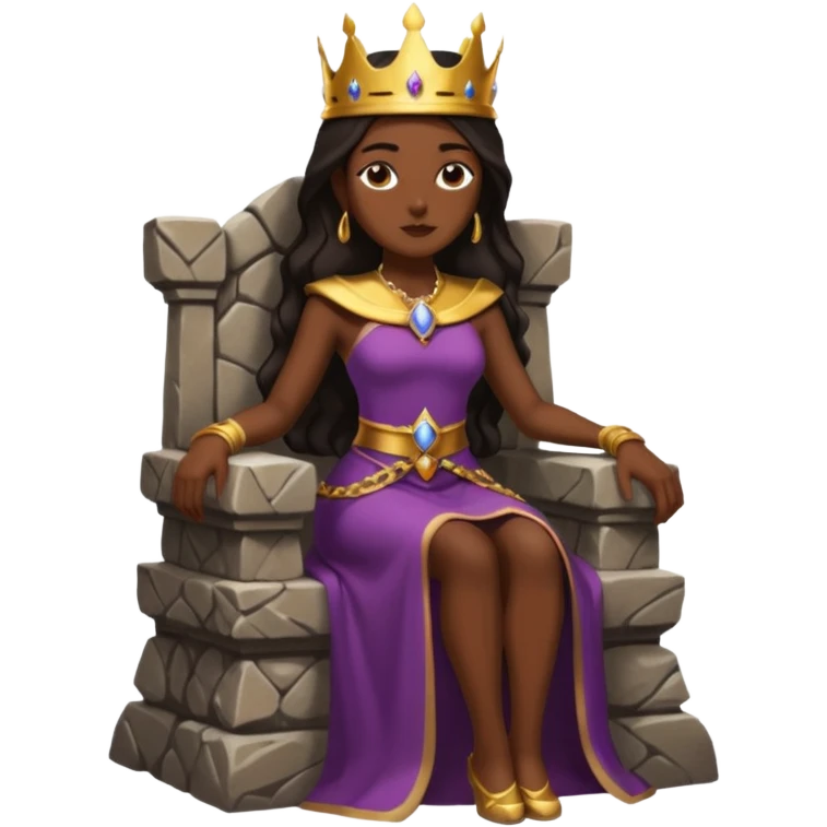 Dark queen seated on stone throne, relaxed dominance, heavy shadows, coldDark queen seated on stone throne, relaxed dominance, heavy shadows, cold emoji