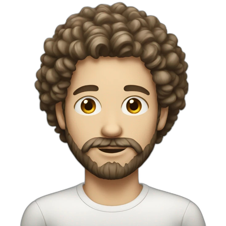 White-skinned face with a medium beard and thick curly hair emoji