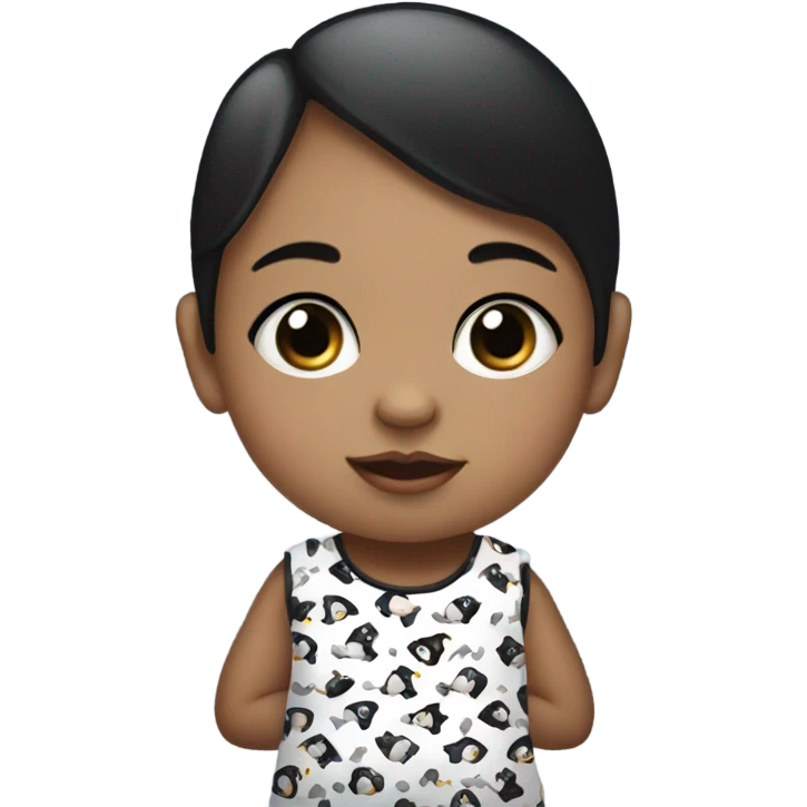Baby girl in a penguin black and white sleep dress emoji