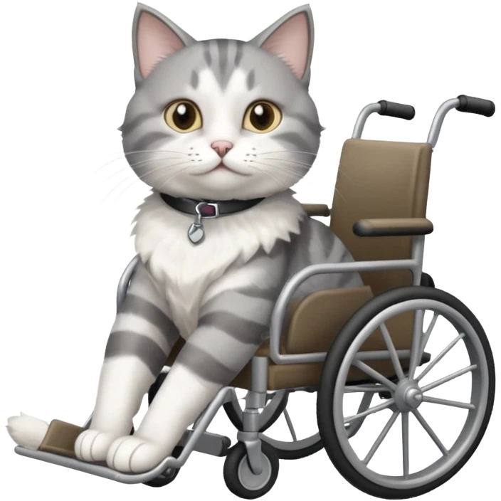 grey and white disabled cat in cat wheelchair emoji