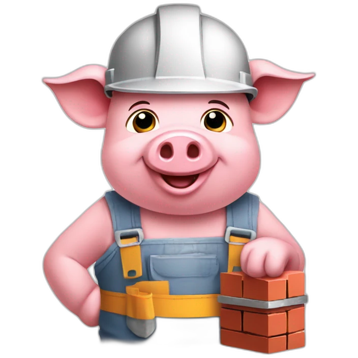 happy little piggy dressed like a builder holding a brick emoji