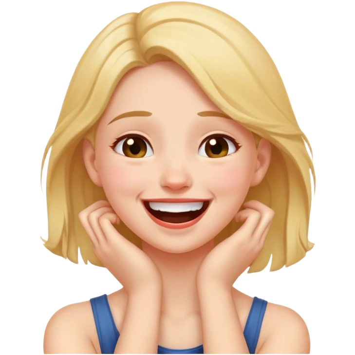 girl with hands around neck laughing but also sad emoji