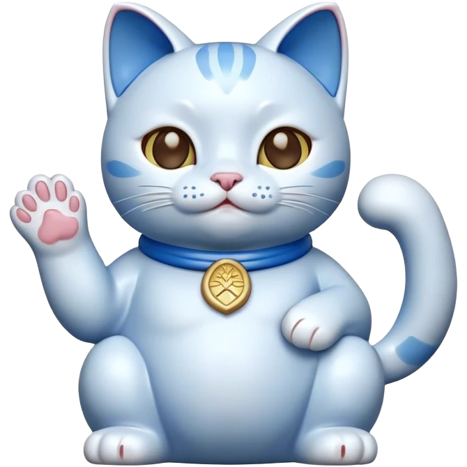 lucky cat blue with 1 hand up emoji