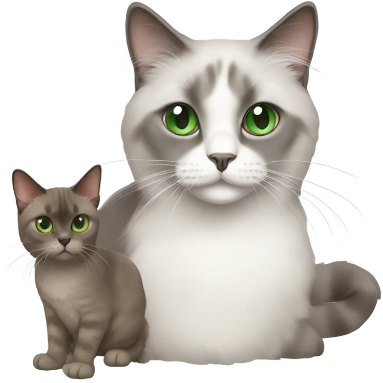 grey ragdoll cat and little brown cat with green eyes  emoji
