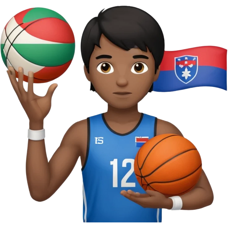 light black skin guy black hair in one hand basketball ball and in other Slovenia flag no this.. 🇸🇮  emoji