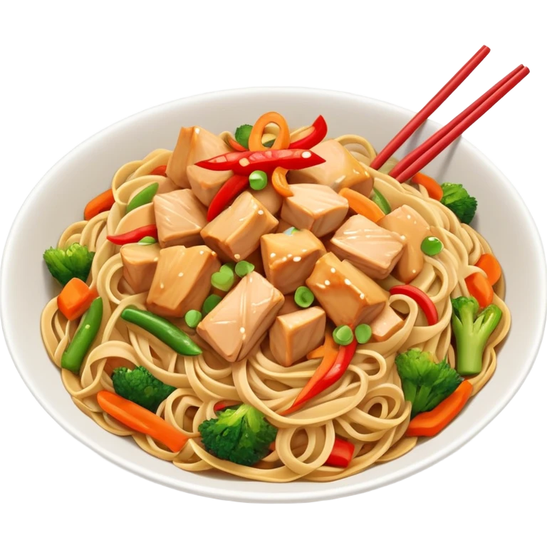 Diced chicken red pepper lo mein emoji
