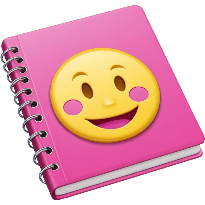 libreta de anillos rosada en perspectiva isometrica con sticker de carita feliz amarilla, con aspecto de emoji de apple emoji