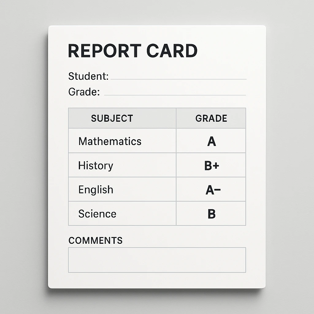 modern UI report card, clean lines, subtle shadows emoji