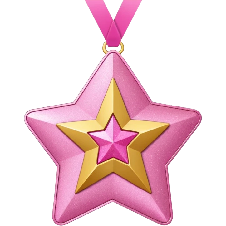 a glittery golden star-shaped medal with a soft cardboard texture, featuring a pink number 1 in the center with the text  emoji