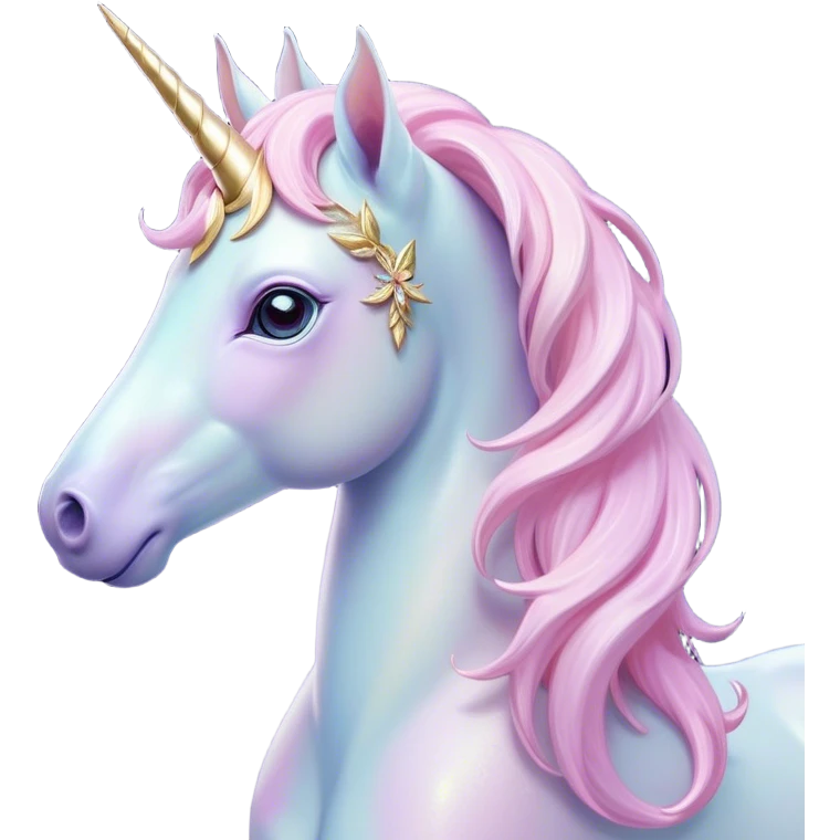 Cinematic Noble Unicorn Pony Portrait Emoji, Poised and graceful, with a delicate, miniature equine build adorned with a soft, pastel color, a tiny, shimmering horn and a silky mane that hints at magical charm, Simplified yet sharp and sophisticated features, highly detailed, glowing with a soft, enchanted glow, high shine, intelligent and spirited, stylized with an air of fairy-tale elegance, focused and poised, soft glowing outline, capturing the essence of a watchful and confident unicorn pony that appears ready to trot out of the screen with graceful magic! emoji