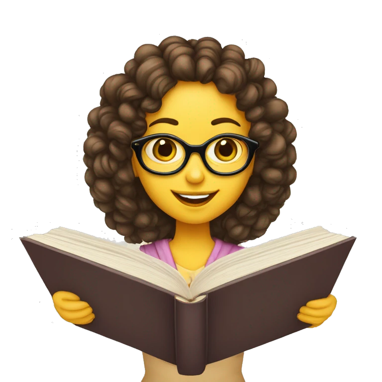 menina de óculos branco lendo um livro de capa amarela emoji