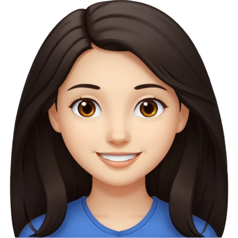 Yo, de cabello largo y oscuro, piel blanca, ojos café, tierna  emoji