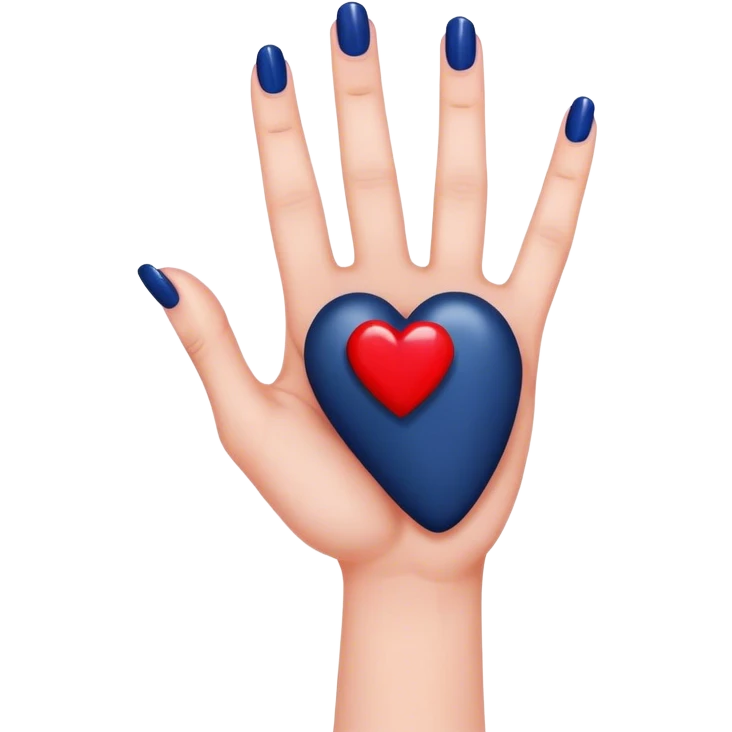 
a hand with a red manicure holds a dark blue heart with two fingers emoji