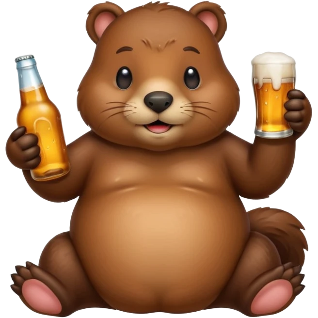 A chubby beaver hugging a beer bottle with both paws emoji