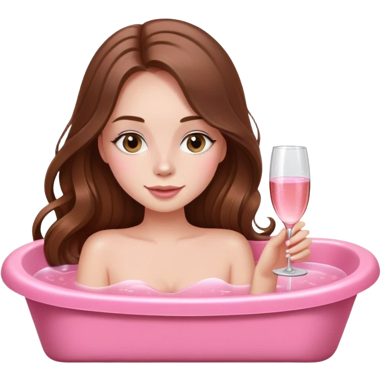 A bretty white girl with long brown hair in a pink Bathtub drinking pink champagne  emoji