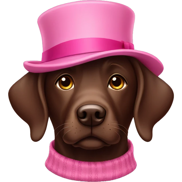 Chocolate Labrador with pink hat emoji
