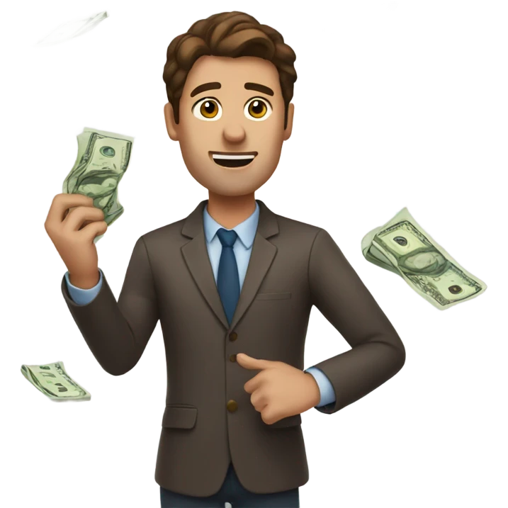 Brown hair man throwing money emoji