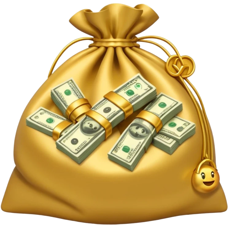 Luxury 3D emoji, overflowing money bag, stacks of cash, premium lighting, rich glossy look, ultra clean, transparent background


 emoji