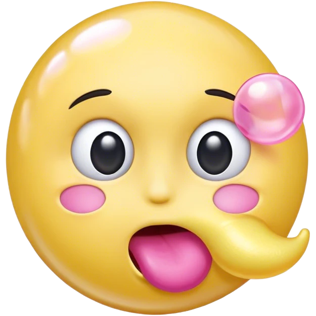 yellow face emoji emoticon blowing a pink bubble gum bubble emoji