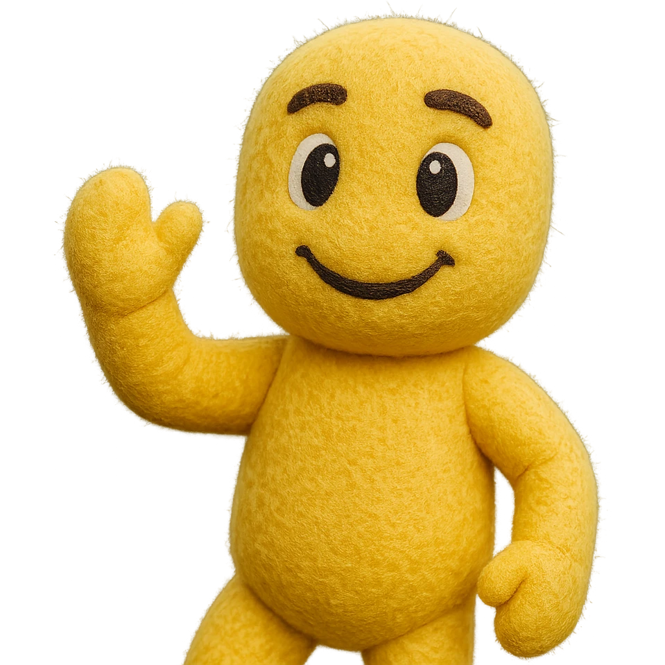 yellow athletic mascot with soft fuzzy texture and big eyes, fun and engaging, in a playful pose emoji