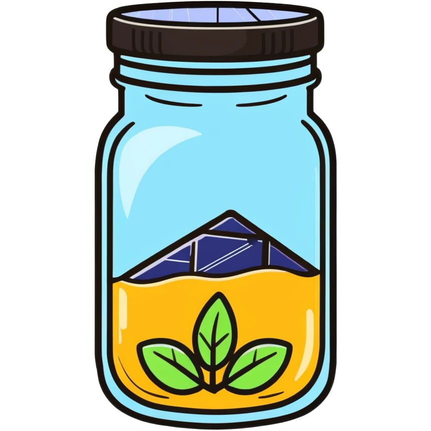 glass jar with solar panel lid and string lights inside, decorative sun jar emoji