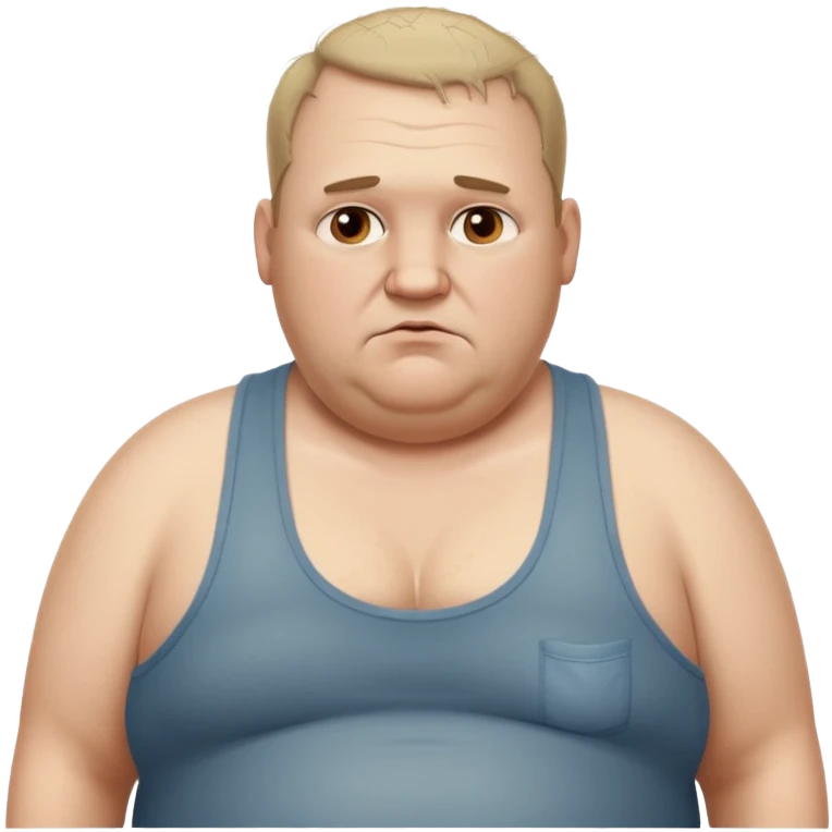 very  obese middle aged white man in wifebeater with  dirty appearance. His hair is very greasy and balding emoji
