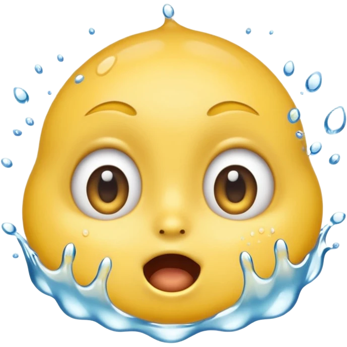 Classic yellow emojis face with super wide eyes and a large open mouth and a splash of water hitting its face emoji