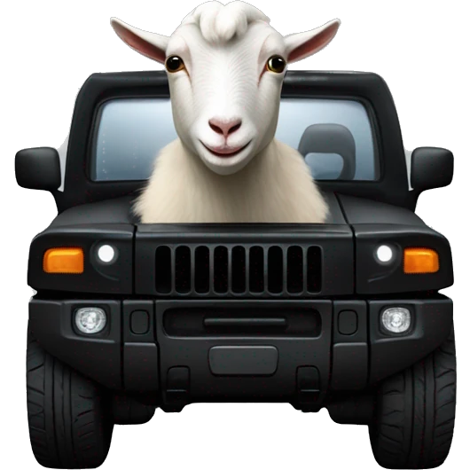 Goat in black puffy coat driving a black Hummer emoji