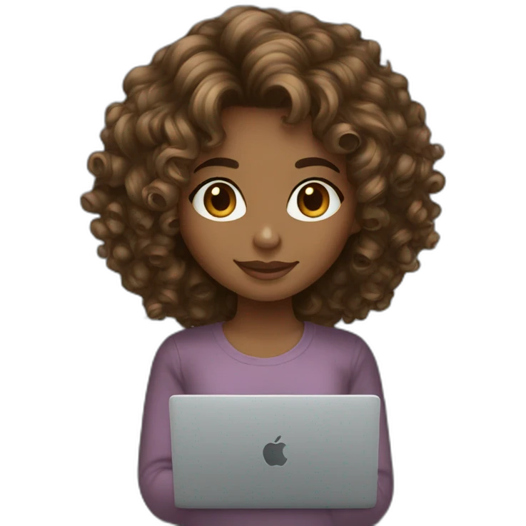 brown balayage curly hair girl with macbook emoji