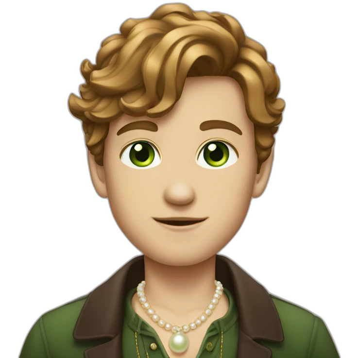 Posh-boy-with-pearl-necklace-and-green-eyes-and-brown-hair emoji