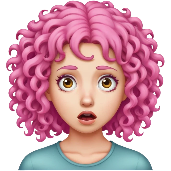 woman with pink curly hair scared emoji