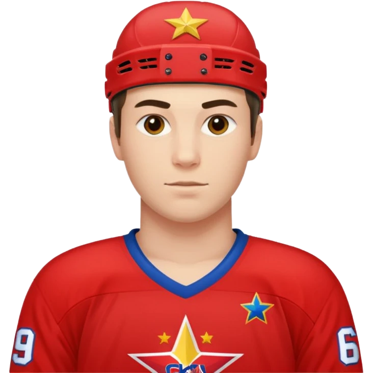 хокеист форма красная и на форме эмблема звезды и надпись цска emoji