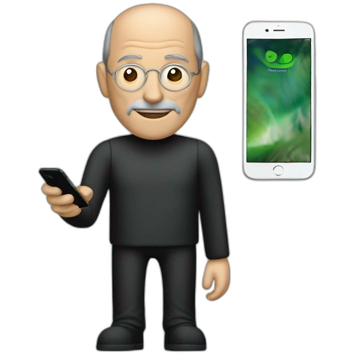 steve jobs with a android phone emoji