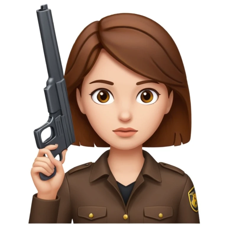 A lady with brown hair with a gun to her head emoji