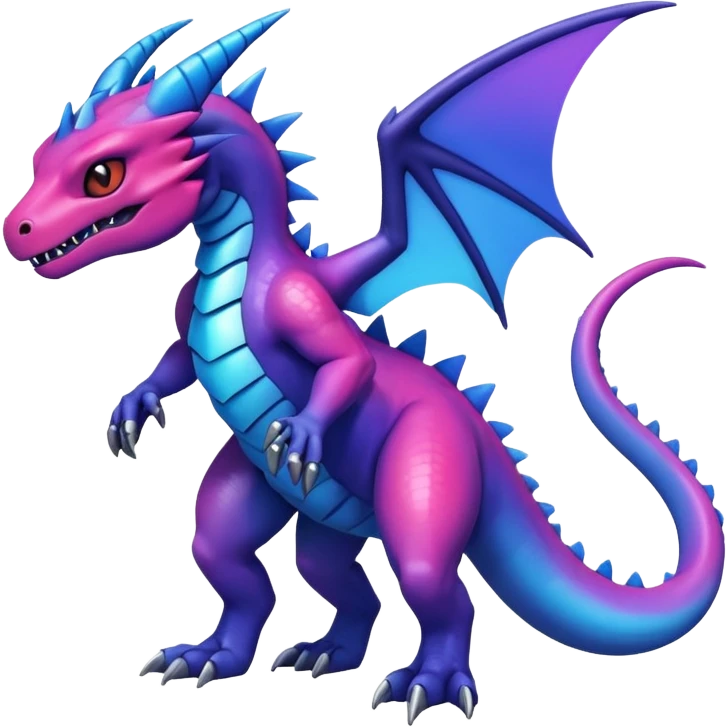 Cute Shiny iridescent cyan indigo blue violet gradients Guilmon-Salandit-Fakémon-hybrid-creature (full body)  emoji