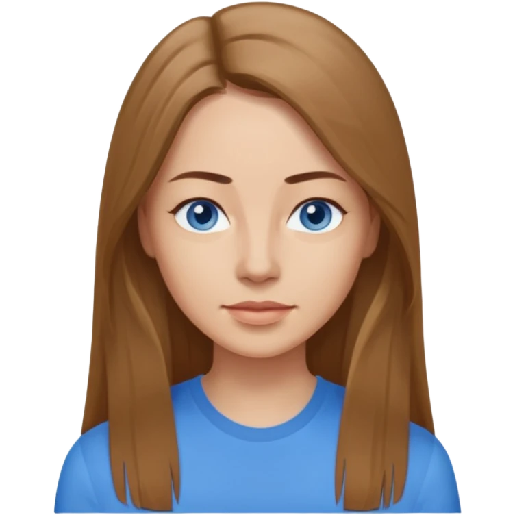 a woman in her 30´s, light skin with medium brown straight hair, long hair. blue eyes. No eyeglasses. emoji