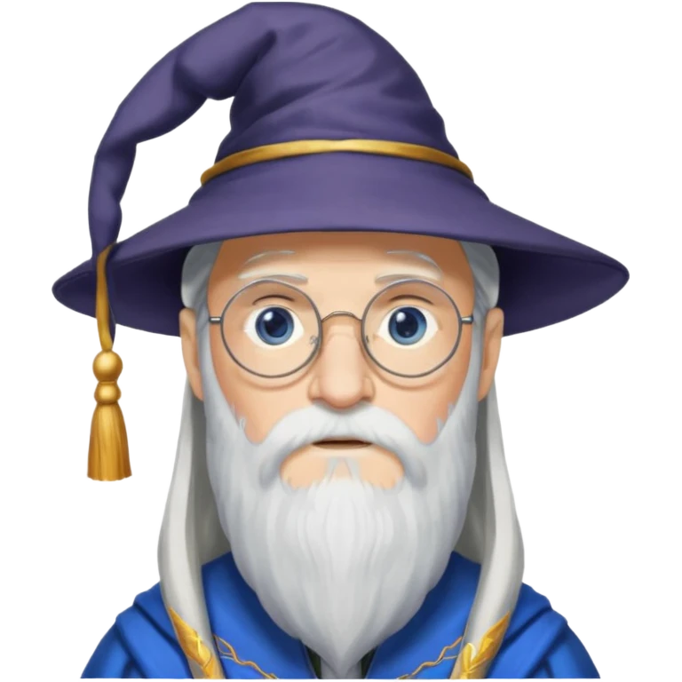 Design Albus Dumbledore with long white beard, half-moon glasses, wizard hat & wise expression. emoji