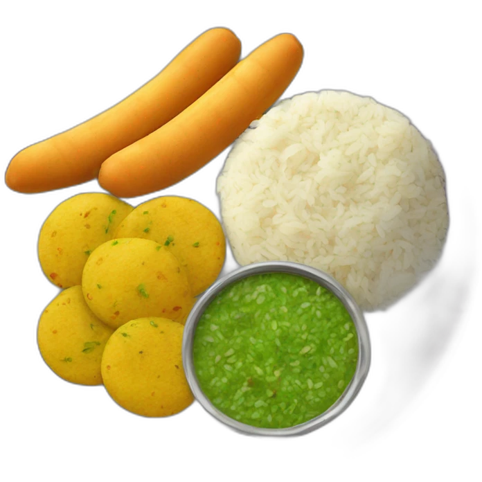 A plate with Indian ladyfinger vegetable, roti, jeera rice and dal emoji