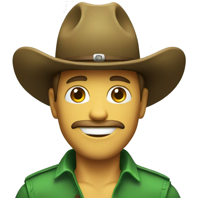 cowboy wearing a green hat. broad grin you tube chat emoji emoji