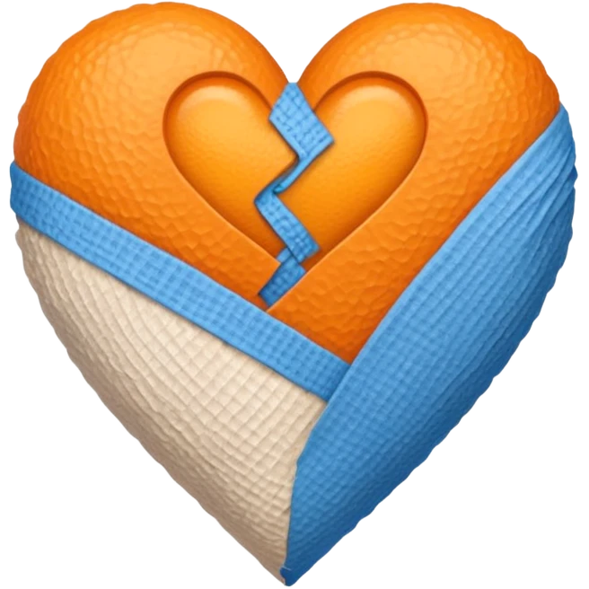 Half blue half orange heart split vertically add a bandage wrapped around the heart  emoji