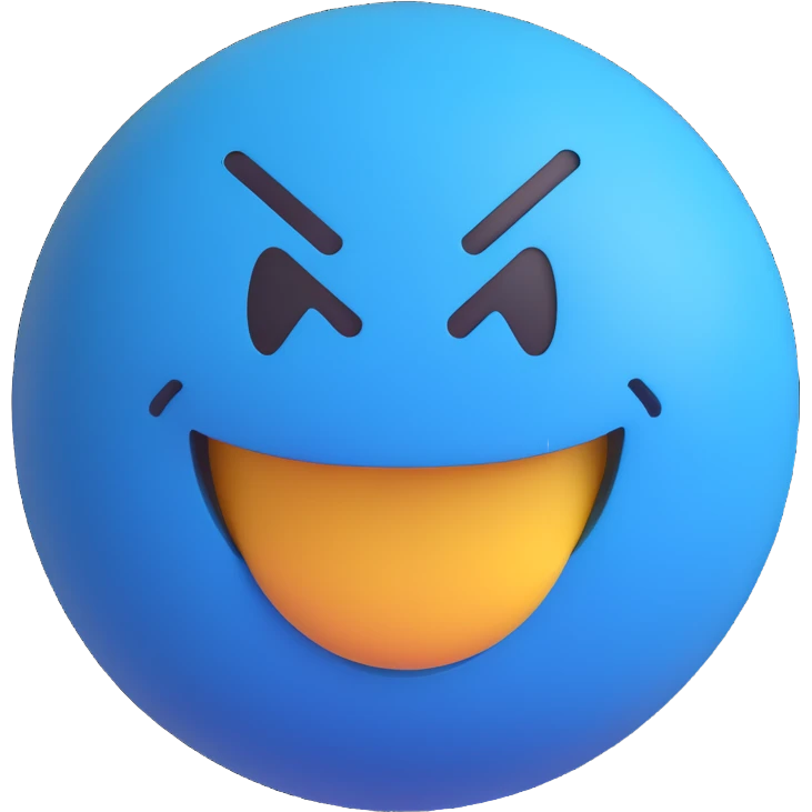 3D smiley emoji, round shape, blue color, with text 'hess', angry face emoji