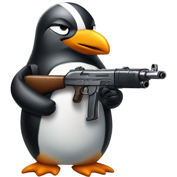 Penguin with a Tommy gun emoji