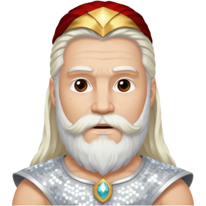 Jupiter, God of Thunder from Gods and Goddesses with long white hair and beard, white sequin outfit emoji