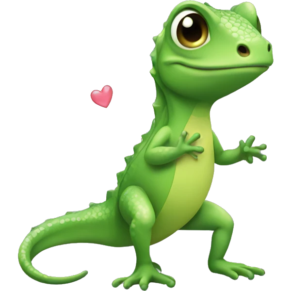 cute green lizard full body with green hearts emoji