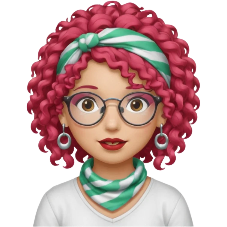 girl with curly  peppermint hair and bandana and glassess and earring emoji