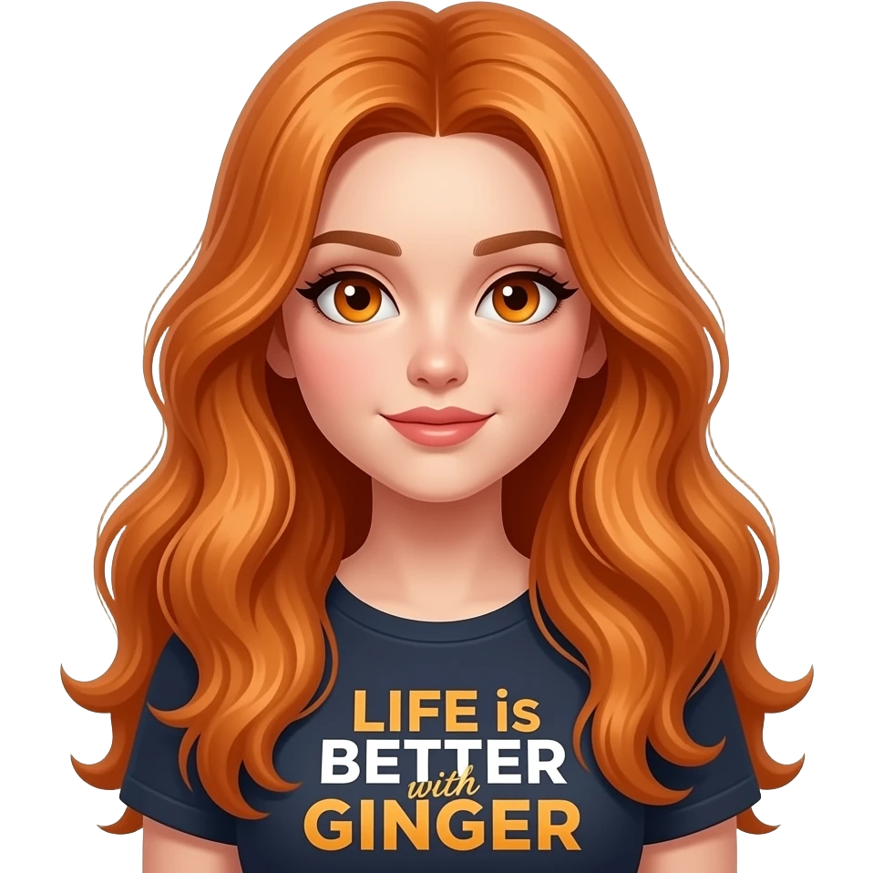 sexy girl with overlong ginger hair and ginger eyes a top with LIFE is BETTER with a GINGER written on it emoji