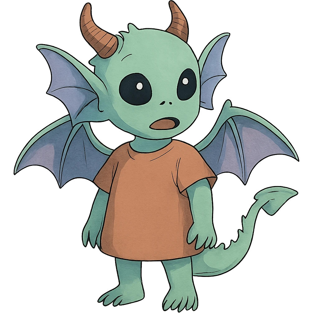 kid with features that are 20% dragon, 60% alien, and 20% demon emoji