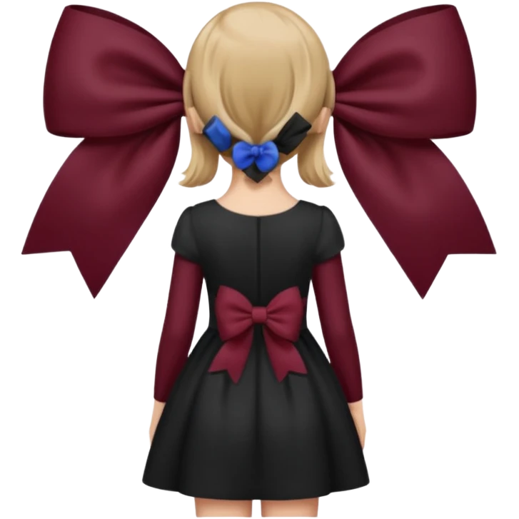 A burgundy bow in dark blond hair from the back emoji