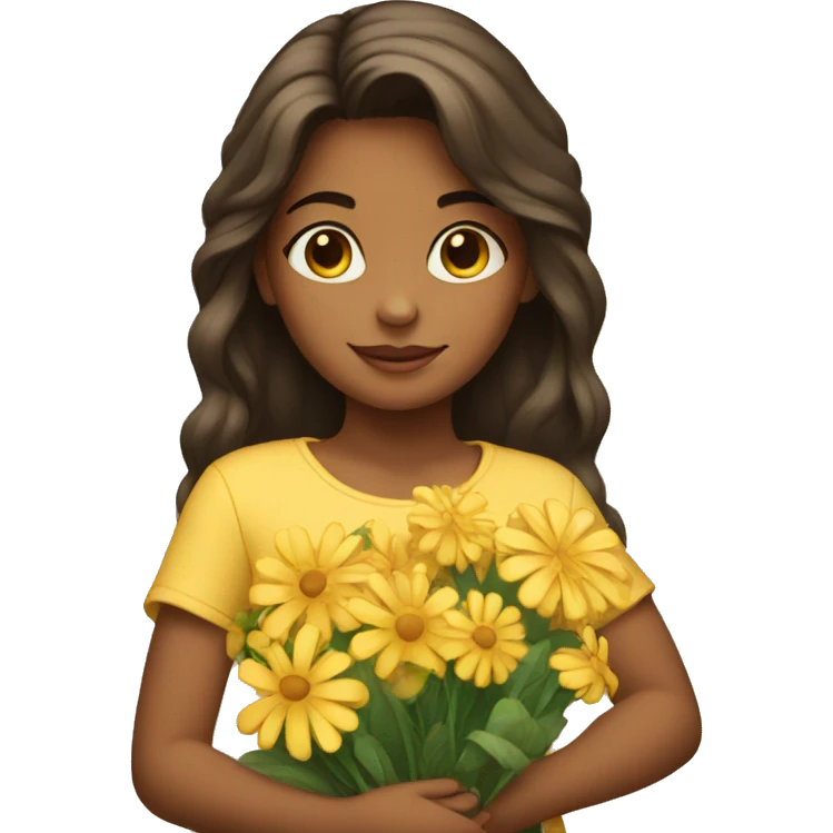 a young girl holds flowers emoji