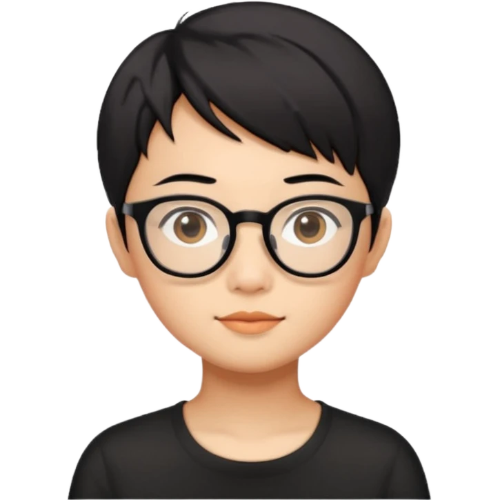 singapore chinese, black short hair, wear black frame glasses, relatively thin, pokey face emoji